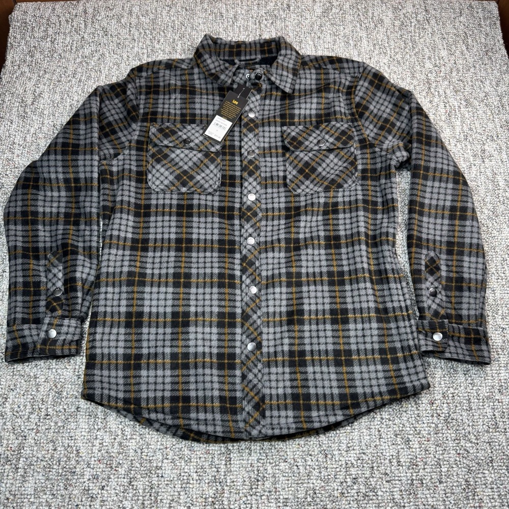 Lee Shacket Mens Medium Ebony Heather Button Up Fleece Sherpa Lining Plaid